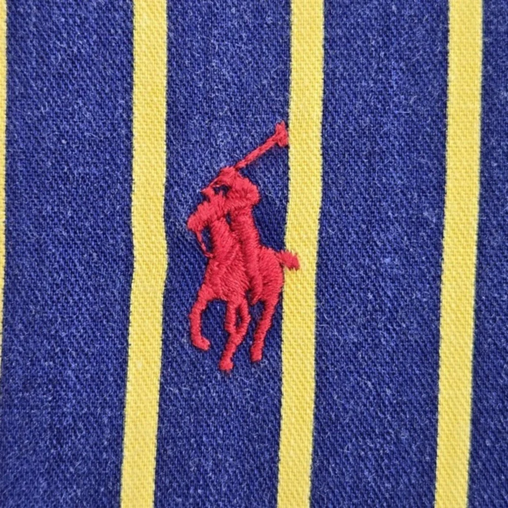 Ralph Lauren Men Button Up Shirt L‎ Blue Polo Player Embroidery Striped Long